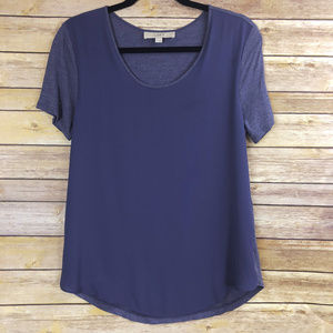 LOFT Chiffon Front Blue Fluid T-Shirt - Medium